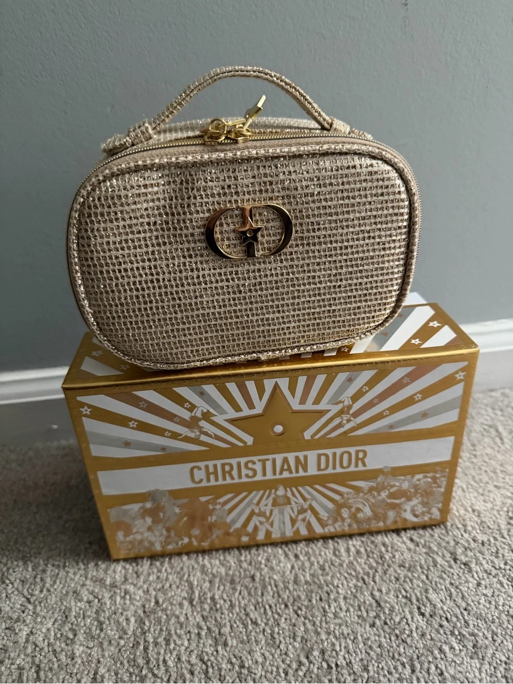 Dior Metallic Gold Woven Mini Vanity Case - Picture 1 of 3